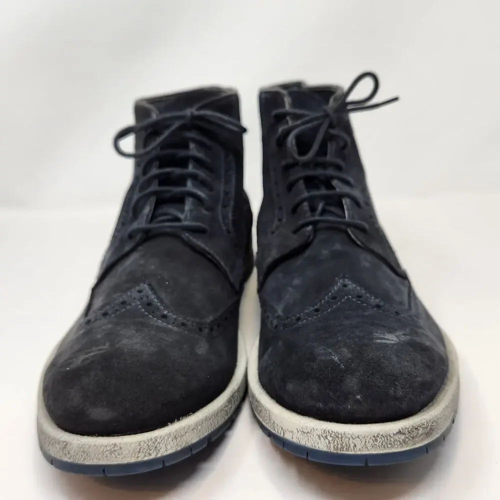 Navy Blue Suede Oxford Brogue Ankle Boots Men Size 45 US 11.5 Lace Up Italian